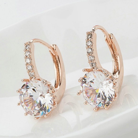 Rose Gold & AAA Cubic Zirconia Leverback Earrings - Picture 2 of 5